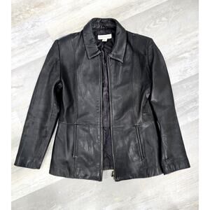Vintage Petite Sophisticate Women's Black Leather Full-Zip Jacket Sz Small
